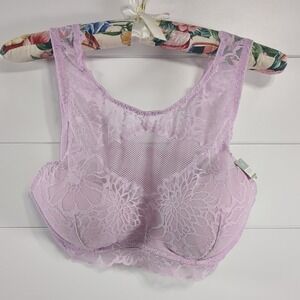 PINK Victorias Secret Womens Lace Push Up High Neck Bralette Sz M Purple NWT